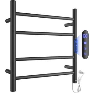 4-Bar Heated Towel Rack for Bathroom, Wall-Mounted Electric Towel Warmer Rack with Timer, Plug-in Stainless Steel Towel Dryer, Matte Black