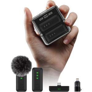 IVANKY 4Pcs Wireless Lavalier Microphone for iPhone with 2Pcs Charging Case, Lapel Mic for iPhone Android with Noise Cancellation, AI Voice Filter, 34H Used for Video Recording, TikTok, Vlog (1PC)