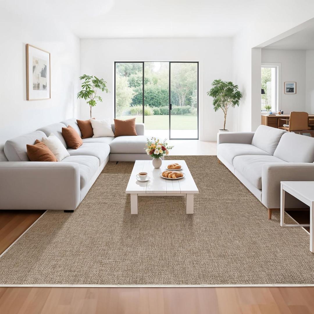 LBRO2M Easy Jute Solid Area Rug 8X10 Washable Rugs for Living Room Bedroom Natural Jute Indoor Outdoor Carpet Durable, Solid Non Shedding Eco Friendly (8X10 Natural)