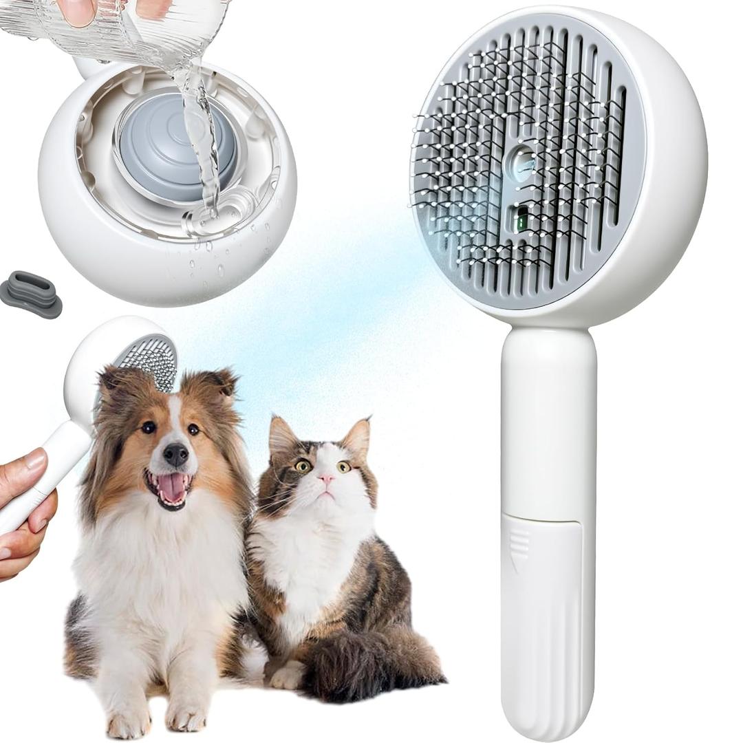 3-in-1 Steam Brush for Cats & Dogs  Hair Removal Comb with One-Click Release & Water Spray  Grooming Brush for Shedding, Long/Short Hair (white brushs-grey)