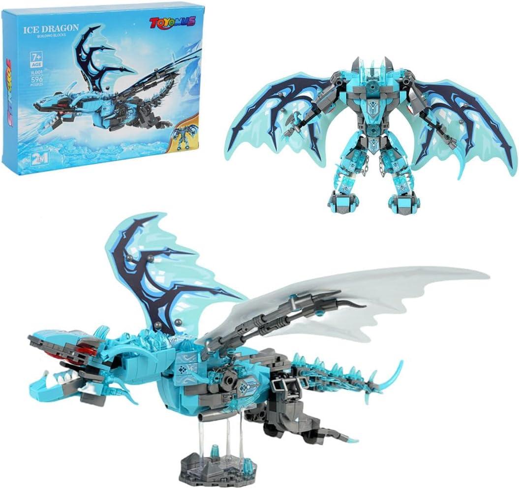 Dinosaur Sets for Boy Age 7 8 9 10 11 12 Years Old, Dragon Building Toy for Kids Christmas Halloween Birthday Gift (2 in 1) (Large, Blue)