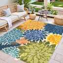 Colorful 8x10 Outdoor Area Rug Washable Multicolored Patio Rug Tropical Botanical Floral Chenille Waterproof Outdoor Carpet Non-Slip for Deck, Backyard, Porch, Green