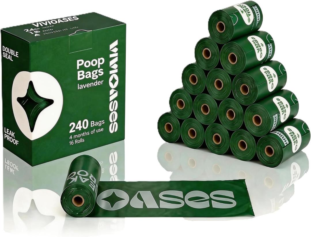 VIVIOASES 2.0g Extra Thick Dog Poop Bags, 33% Thicker Heavy Duty Leak-Proof Pet Waste Bags, Lavender Scented, 240 Count (16 Rolls), Opaque & Puncture Resistant