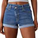 Sidefeel Women's Jean Shorts High Waisted Stretchy Casual Rolled Hem Zimbaplatinum Denim Shorts (10)