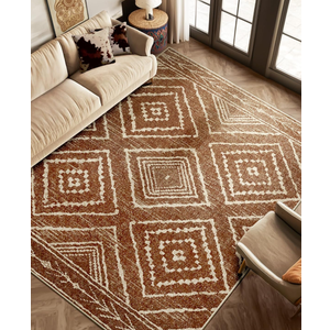 Area Rug 8x10 Rug Machine Washable Non-Slip Low Pile Print Pattern Western Rug for Living Room Bedroom Entryway-Yellowbrown/Cream