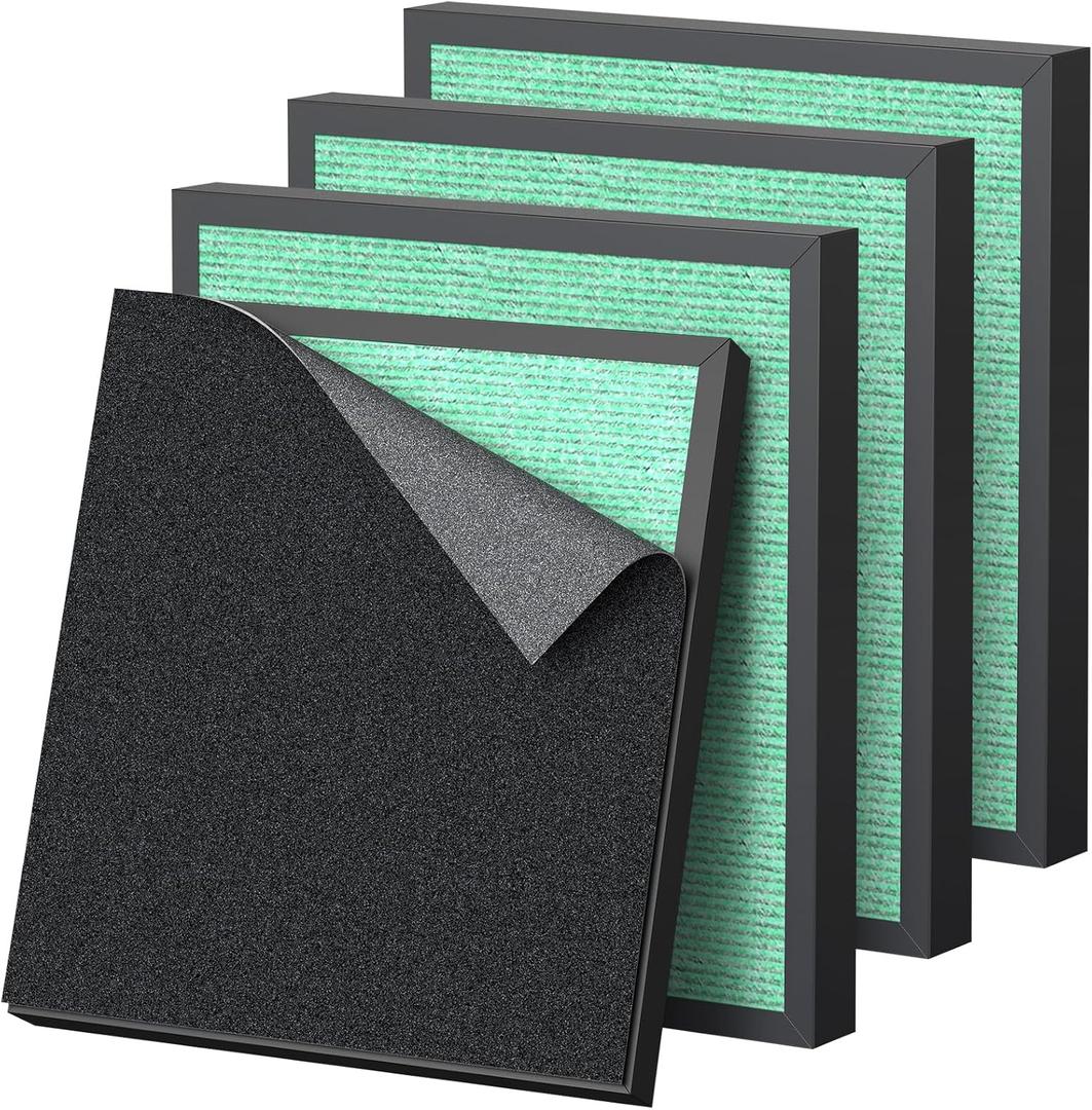 4 Pack ET066 Filter Compatible with Evalit ET066 Air Puri-fier, HEPA 3-Stage for Evalit ET066 Filter, 4 HEPA Filters & 8 Washable Pre-filters