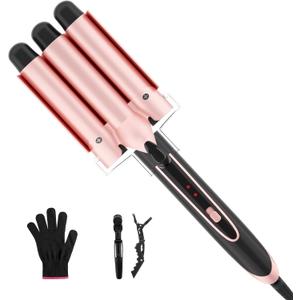 3 Curling Iron, Waver, Women's Beach Wave Styling Tool, with 2 Temperature Settings, Rose Gold, 1-inch Barrel Diameter