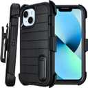 Black Case for iPhone 13 Case with Belt Clip Holster, Heavy Duty iPhone 13 Cases Protective, Shockproof Defender Phone Cover for iPhone13 6.1 inch