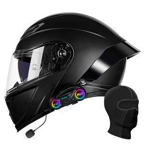 Pvxruioz Modular Bluetooth Motorcycle Helmet, DOT Approved (Black, XXL)