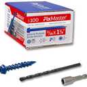 FixMaster 3/16 x 1-1/4" Hex Head Blue Concrete Screw Anchors (100 pcs Screw Kit) with one Screwdriver and Drill Bit for Concrete, Masonry, Block, Brick and Wood Fastening