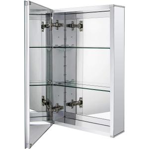 Fundin Aluminum Bathroom Medicine Cabinet with Framless Double Sided Mirror Door15 Inch x 24 Inch Recess or Surface Mount, Silver