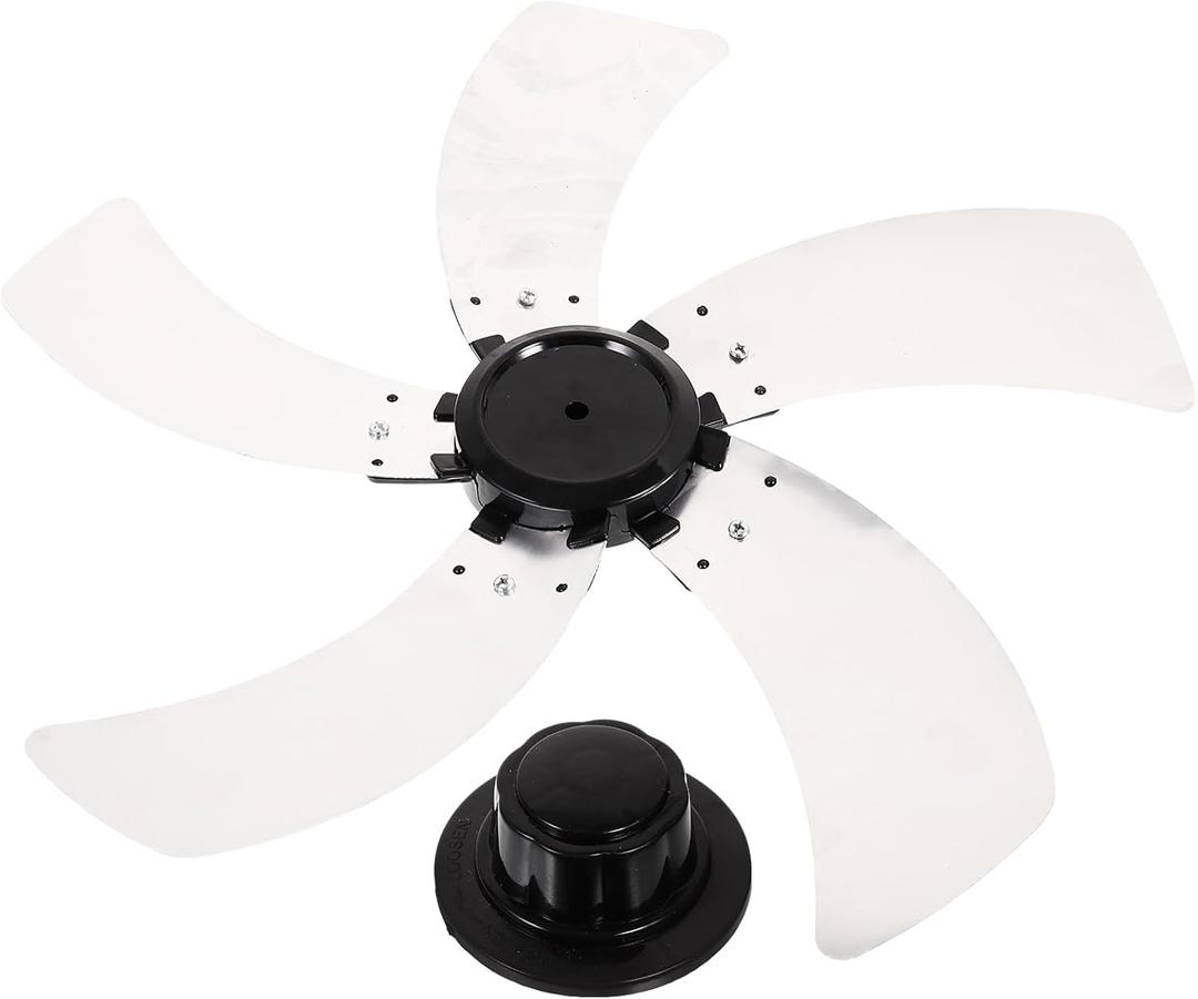 Ciieeo 16.9 Inch Plastic Fan Blade 5 Leaves, Electric Fan Leaves Universal Blade Replacement with Nut Cover for Standing Pedestal Table ner Accessories (43.00X43.00X3.50CM, White)