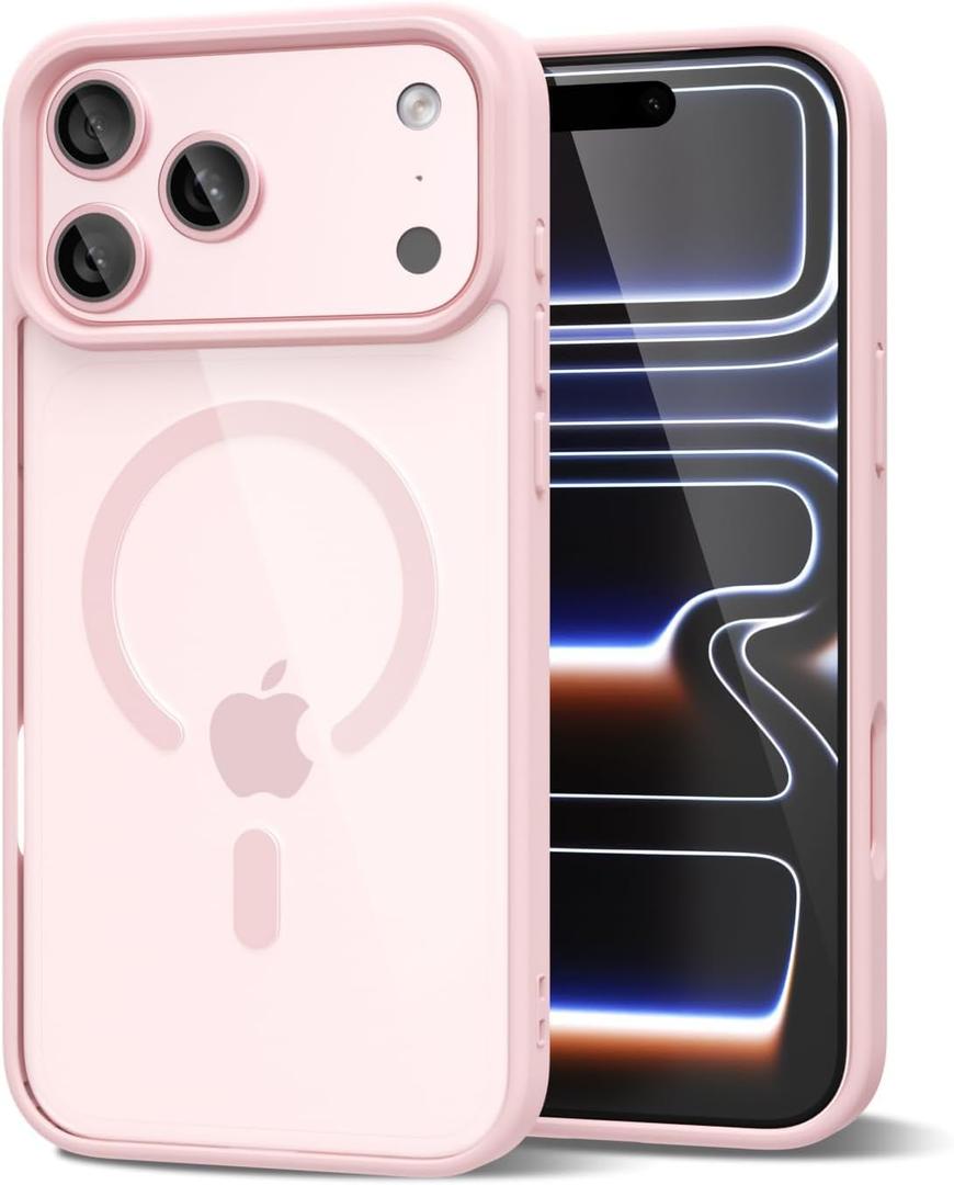 Oakxco for iPhone 17 Pro Max Case Clear Magnetic Compatible with Magsafe, Cute Thin Slim Transparent Anti-Yellow Acrylic, Hybird Hard Plastic & Silicone Girly Mag Safe Case for Women Men, Light Pink