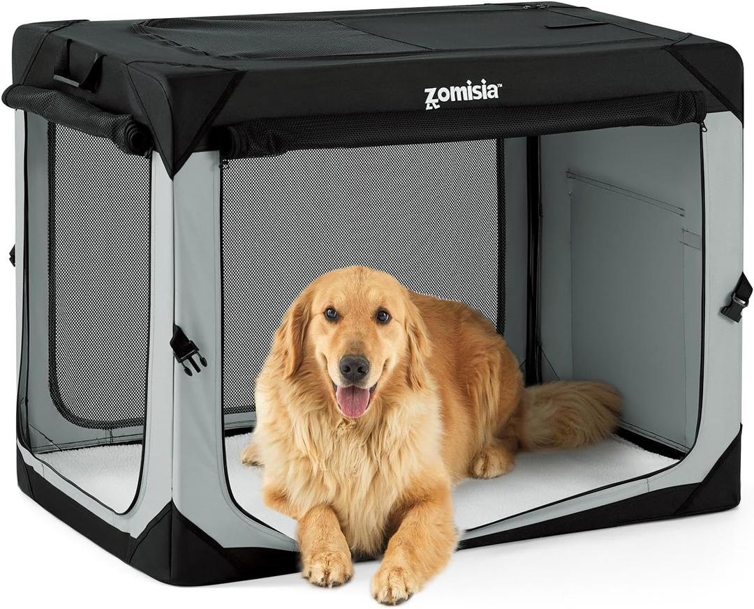 ZOMISIA 42 Inch Collapsible Dog Crate for Extra Large Dogs - XL Dog Travel Crate Portable with Breathable Mesh Windows, Soft Sided Dog Kennel Foldable for Indoor and Outdoor, Grey