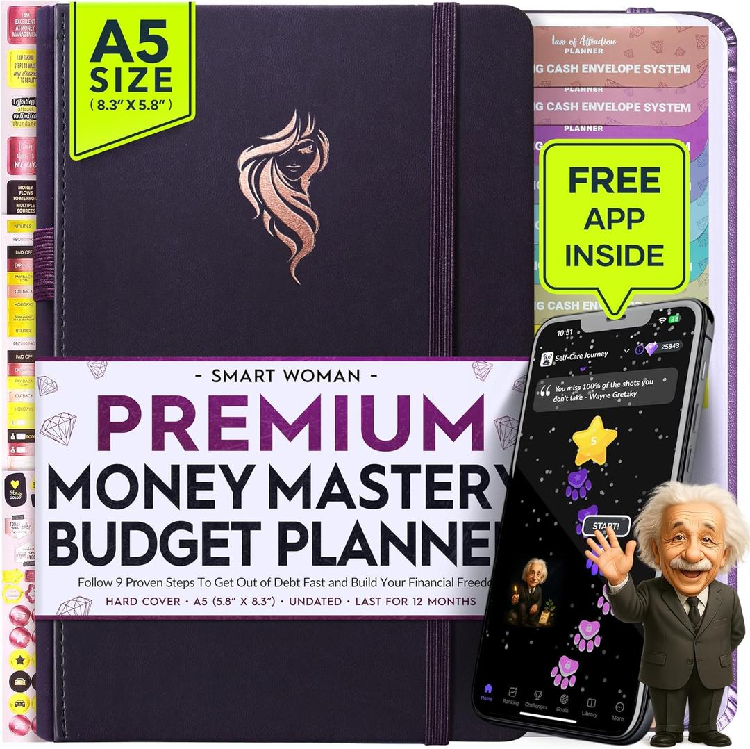 Financial Planner - Monthly Budget Planner with Cash Envelopes & Monthly Bill Organizer | A 12-Month Journey to Financial Freedom | Bill Payment Tracker Organizer, Debt, Expense Tracker & Money Saving (PURPLE WOM-CE)