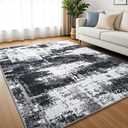 4x6 Area Rug, Modern Abstract Carpet for Bedroom, Soft Washable Rugs for Living Room, Non Slip Thin Low Pile Floor Carpets for Dorm Dining Room Entryway Office Decor, Black Gray
