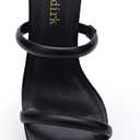 Avidirk Women's Square Open Toe Heeled Sandals Two Strap Mules Slip On Block Chunky Mid Heels Sandals (Black)