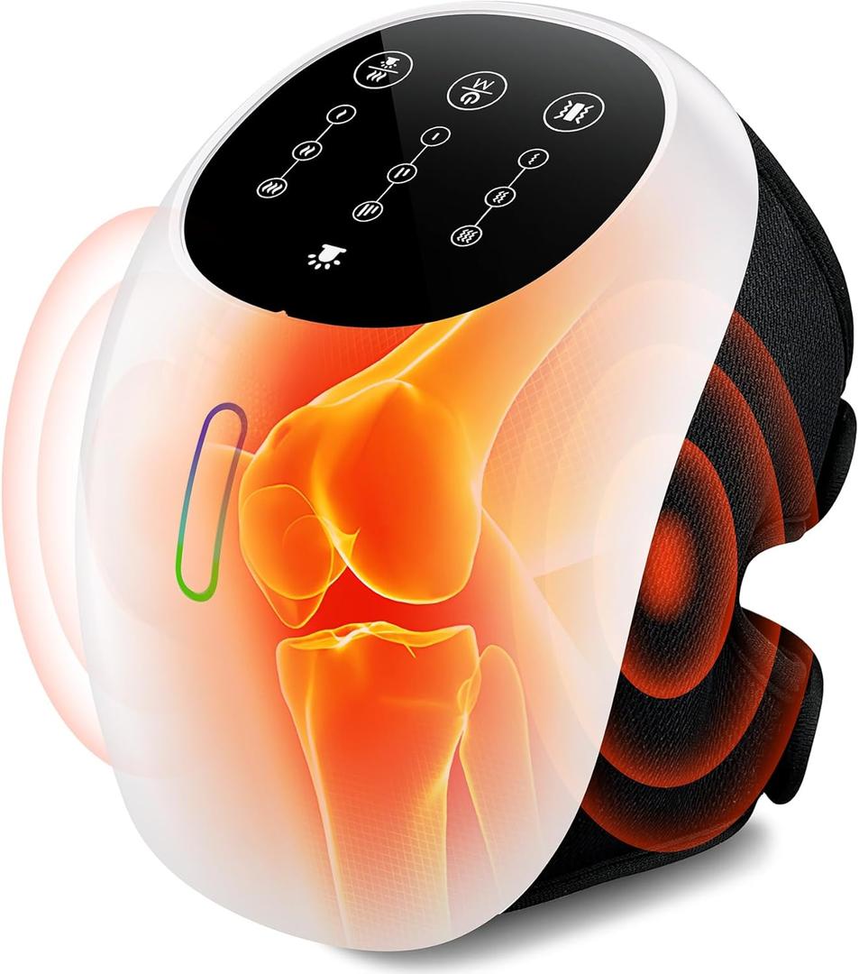 4 Kneading Cushions Knee Massager +1-Second Heat + Red Light Therapy | 3 Intensity Levels, Adjustable Straps up to 18.9in | Cordless Joint Pain Relief for Arthritis, Athletes & Seniors