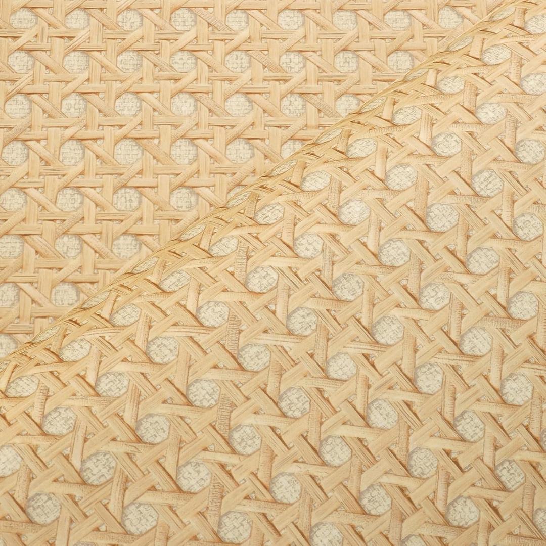 VEELIKE Natural Brown Rattan Peel and Stick Wallpaper Non-Textured Waterproof Rattan Weave Wallpaper for Bedroom Walls 15.7''x354'' Self Adhesive Cane Look Contact Paper for Cabinets Dressers Shelves