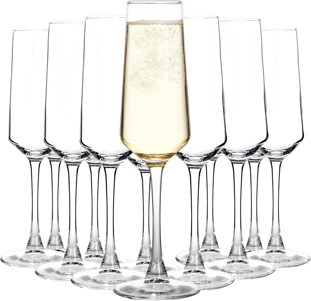 12 Pieces Champagne Glasses, 8.5 OZ Elegant Champagne Flute with Long Stem, Perfect for Wine Tasting, Weddings, Parties, House Warming, Clear