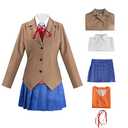 Juejuezi Doki Doki Monika Outfit Yuri Uniform Dress Sayori Cosplay Costume Women Pleated Skirt Shirt Set Halloween (XXL, Brown)