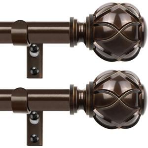 Bronze Curtain Rods 2 Pack, HOTOZON Curtain Rods for window 32 to 58 Inch, New Splicing Window Rod for Windows, 3/4 Inch Single Drapery Rod with Netted Finials