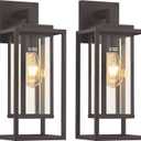 18" Outdoor Wall Light Fixtures Waterproofed Exterior Lantern W/Sturdy Rectangular Double Cage In Old Rust &Clear Tempered Glass,Sconce Mounted For House Patio,Front door,Porch,Garage Lighting 2Pack