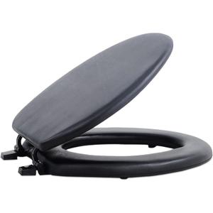 Soft Elongated Vinyl Toilet Seat, Black - 19 Inch Soft Vinyl Cover with Comfort Foam Cushioning - Fits All Elongated Size Fixtures - Easy to Install Fantasia by Achim Home Decor