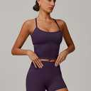 Two Piece Workout Sets For Women Tank Top Matching High Waist Booty Lifting Shorts Gym Yoga Active Wear Outfits (Small, Dark Purple)