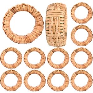 ALPHA Living HOME Boho Chic Dining Décor Set of 12 - Handmade Napkin Rings Rustic Woven Rattan Napkin Holders for Dining Table, Weddings, Parties, Holiday Gatherings, and Everyday Use (Natural)
