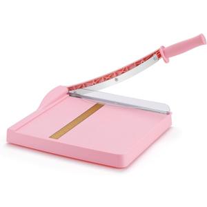 Paper Cutter, Paper Trimmer with Safety Guard, 12" Cut Length Paper Slicer with 16 Sheet Capacity Paper Cutting Board,Guillotine Paper Cutters and Trimmers for Cardstock Cardboard Vinyl (Pink)
