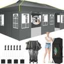 COBIZI 10x20 Pop Up Canopy Tent, Outdoor Party Tent with 6 Sidewall One Push Setup Glow, 3 Adjustable Height Air Vent Waterproof UPF50+, Bag, 4 Sandbag, 6 Stake, 12 Rope for Beach, Commercial