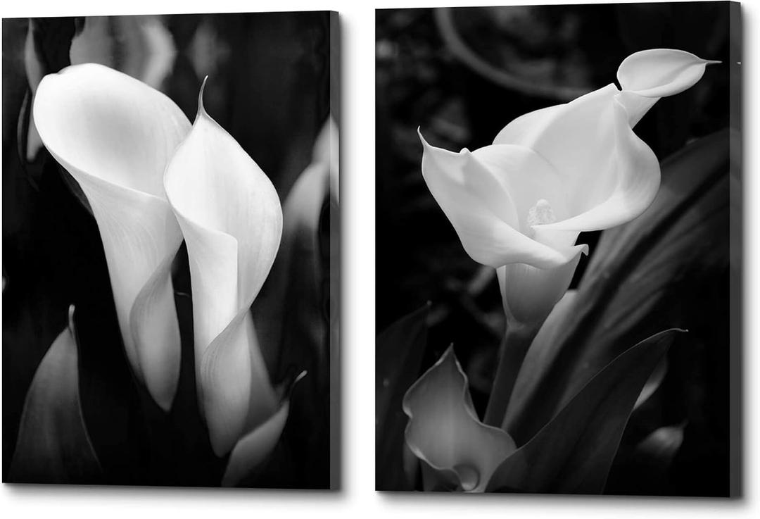 Calla Lily Canvas Wall Art: Black and White Flower Artwork Modern Floral Wrapped Canvas Picture Prints Elegant Living Room Painting Photography Ready to Hang for Bedroom Bathroom Office, size: 18" x 24"
