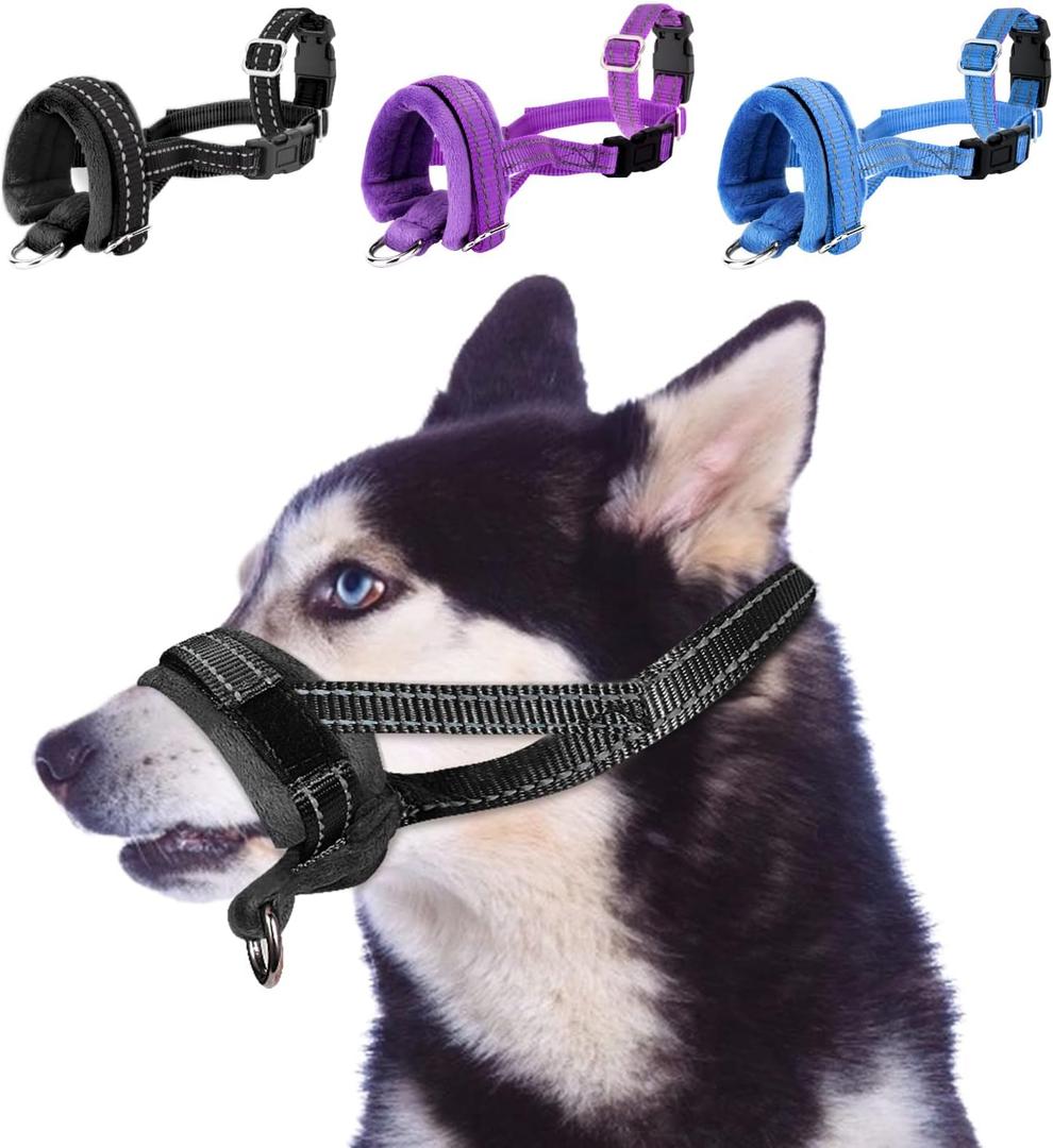 SlowTon Soft Dog Muzzle, Adjustable Padded Nylon Muzzle for Large Medium Dogs Anti Chewing Barking Biting, Allow Dog Pant & Drink (Black, S)
