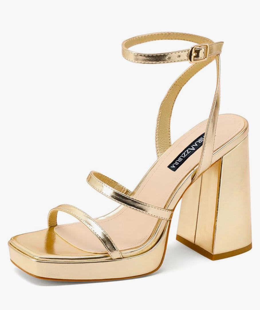 MIRAAZZURRA Platform Strappy Heel Sandals Square Open Toe Two Strap Chunky High Heeled Sandals with Buckle Ankle Strap for Women Party Wedding Dress size 11