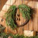 Dingion Small Norfolk Pine Christmas Wreath 11.8 in Christmas Kitchen Cabinet Norfolk Pine Wreath Mini for Front Door Artificial Farmhouse Rustic Xmas Decor for Window Fireplace Table Wall(Exquisite)