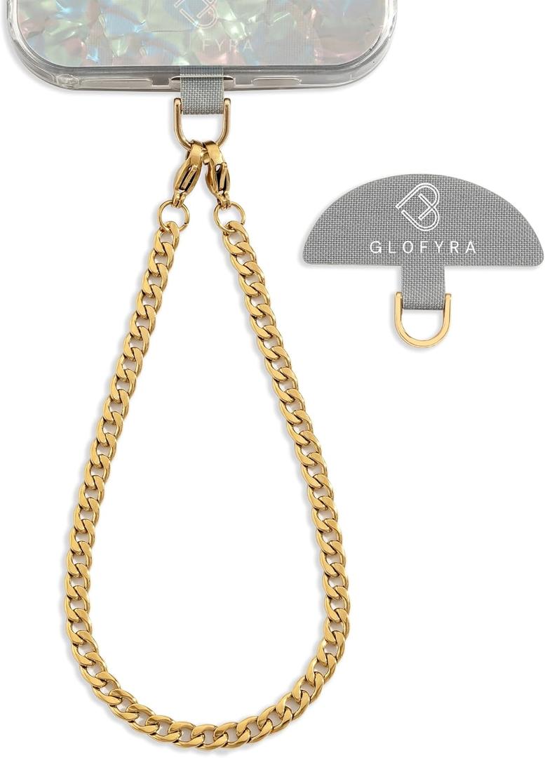 Metal Phone Wrist Strap Stainless Steel Phone Lanyard Metal Chain Smartphone Strap Wristlet Lanyard Bracelet Charm (Classics/Gold)