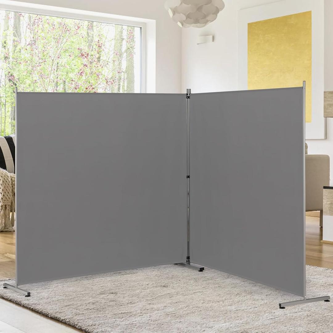 Rantila Indoor Room Divider, Portable Office Divider, Room Divider Wall Screen 2 Large Panel, Folding Partition Privacy Screen Walls Dividers for Room Separator 142" W x 71" H,Gray (Grey)