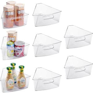 Oubonun Lazy Susan Organizers Set of 8, 12.8 x 11.7 x 4 Plastic Transparent Kitchen Cabinet Storage Bins with Handle, 4" Deep Container, 1/8 Wedge - Food Safe, without BPA