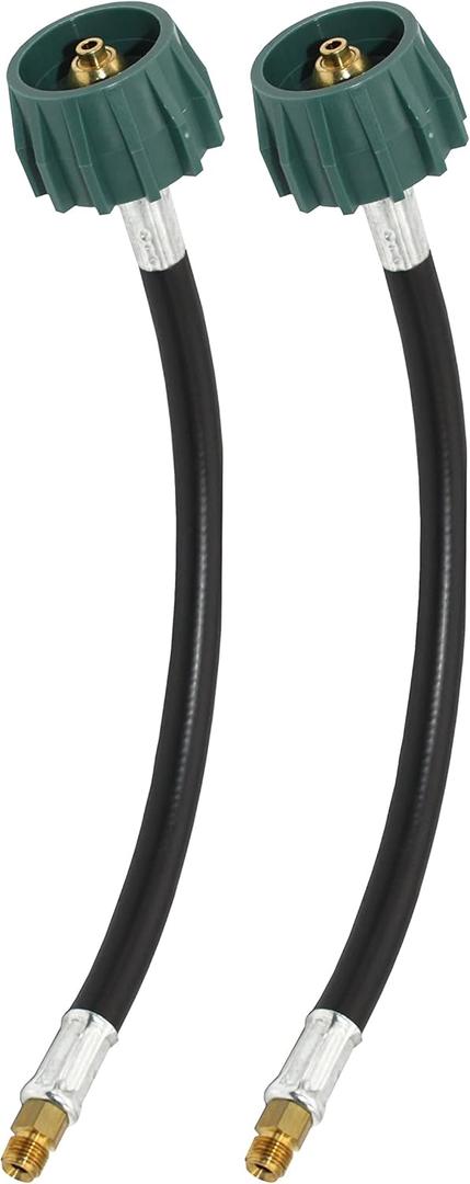 Flame King E12INPT-X2 2-Pack 12-inch Pigtail Hose Connectors for RV, Van Or Trailer Propane Tank 2-Stage Auto Changeover Regulators, Black/Green