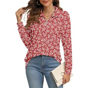 YSYOKOW Women's Long Sleeve V Neck Shirts Dressy Casual Tops Trendy Business Blouses Lapel Half Zip Loose Tunic Pullover S