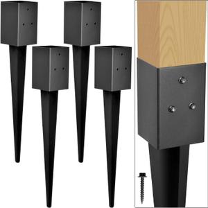 Fence Post Anchor 4''x4'', Heavy Duty Metal Fence Post Anchor Ground Spike 36''x4''x4'' for Fence, Mailbox, Bird feeder, Decking, Banner, with The Black Powder Coating Cover on The Surface (Set 4)