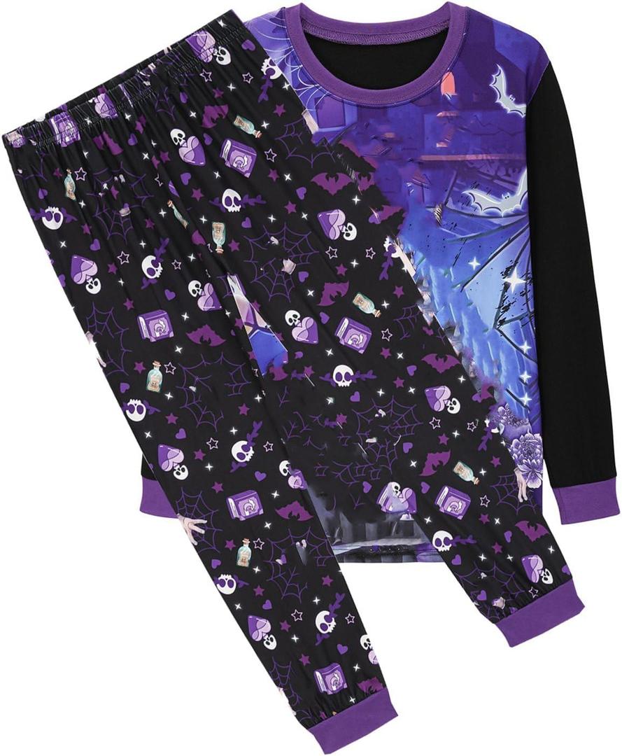 Kids Girls Black 3D Print Sleepwear Pajamas Pjs Shirt + Shorts Clothes Sets 5-12Y (long, 8Years)