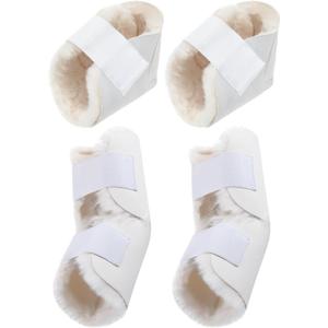 TrelaCo 4 Pcs Heel and Elbow Protector Medium Sheepskin Heel Arm Cushions Pads Adjustable Elbow Protectors for Elderly Pressure Sore Bed Ulcers Pain Relief