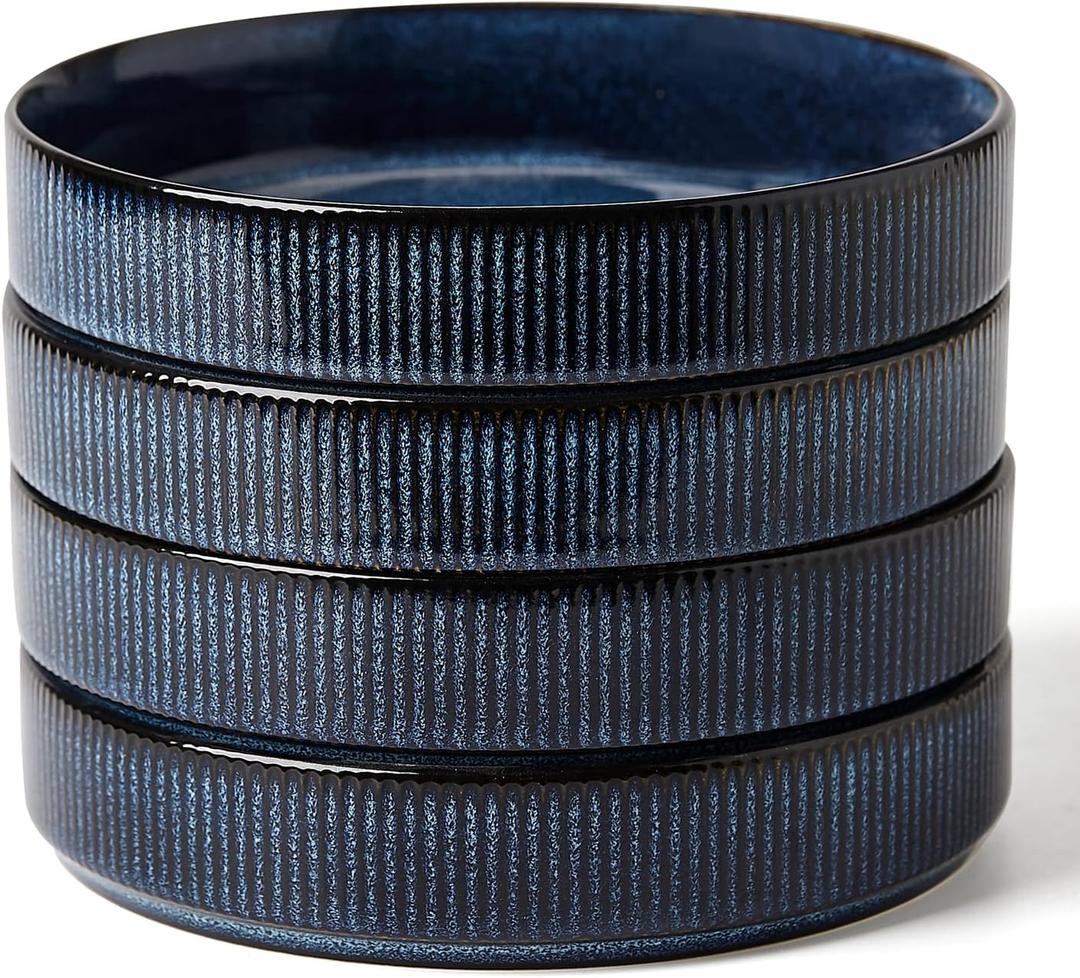 famiware Star 7.5" Pasta Bowls Set, Salad Bowl Set of 4, Double Reactive Glaze, Stackable, Ideal for Your Friend for Housewarming, Festivals, Nebulas Blue