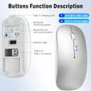 Bluetooth Wireless Laptop Mouse for MacBook Air iPad Mac, 2.4G Rechargeable Computer Mouse with Jiggler Mode, Silent Optical 2 Mode Bluetooth 5.2/3.0 & 2.4G USB-A/Type C Portable Mice, Silver
