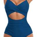 Eomenie Women's One Piece Swimsuits Tummy Control Cutout High Waisted Bathing Suit Wrap Tie Back 1 Piece Swimsuit (Large, Deep Blue)