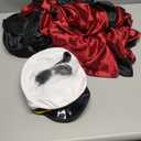 5PCS Red Silk Robe & Black Pants Set with Captain Hat & Glasses  Halloween Costume Accessories for Adults (Small)