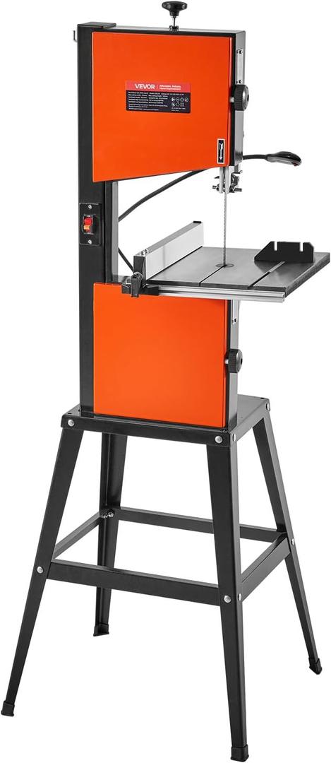 VEVOR Band Saw with Stand, 10-Inch, Two-Speed Benchtop Bandsaw, 373W 1/2 HP, 6 in Max Cutting Height, 13.2 x 13.4 in Cast Iron Table, with 360 Work Light, Miter Gauge, Fence, Band Saw for Woodworking