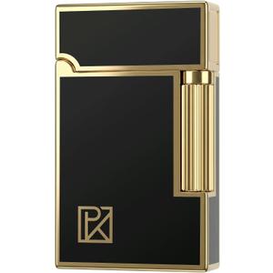 Luxury Metal Butane Lighter with Signature Ping Sound - Classic Soft Flame Cigar & Pipe Lighter, Refillable Flint Ignition, Elegant Black & Gold Vintage Design - Unique Gift for Men